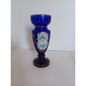 Copied - 1796 Hut Jakub Tasice Czech Cobalt Blue Glass Vase Handpainted Gilded